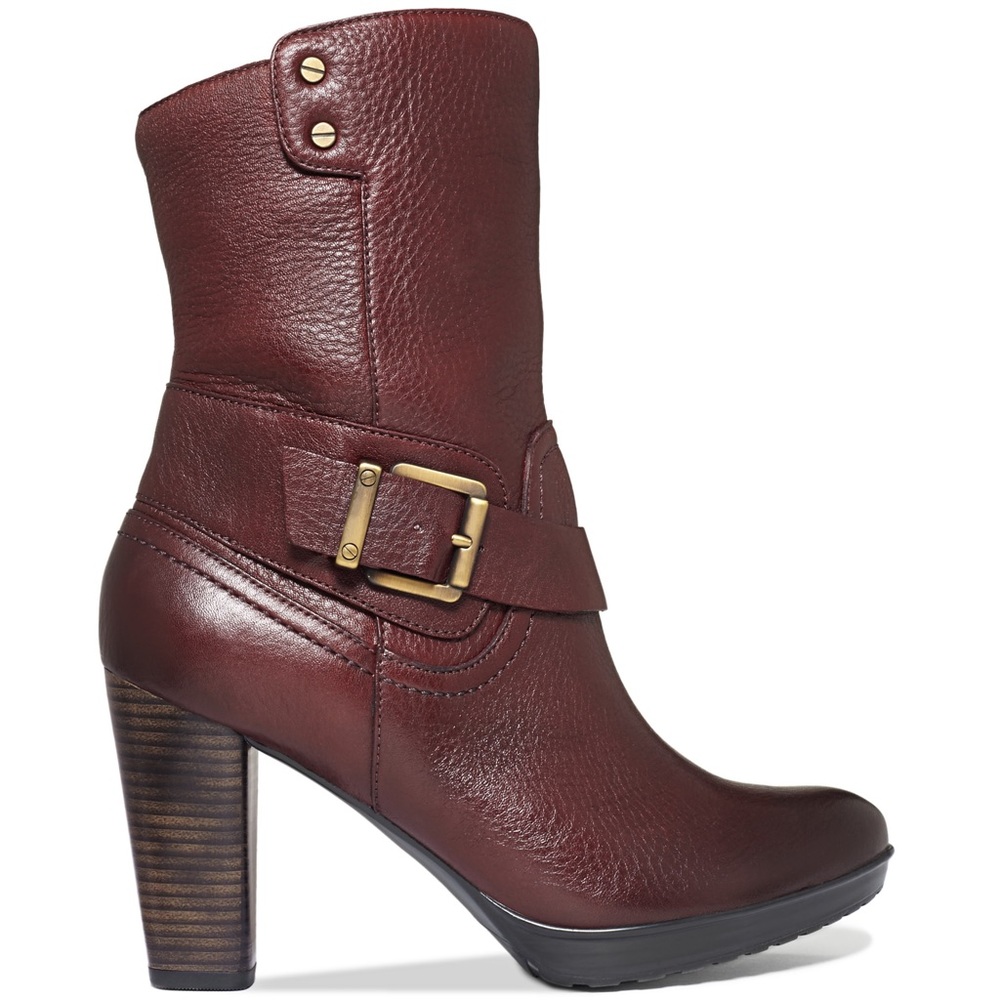 Clarks Burgundy Leather Heeled Ankle Boots with Buckle